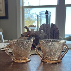 Vintage Jeanette Marigold Carnival Glass Creamer and Sugar Set